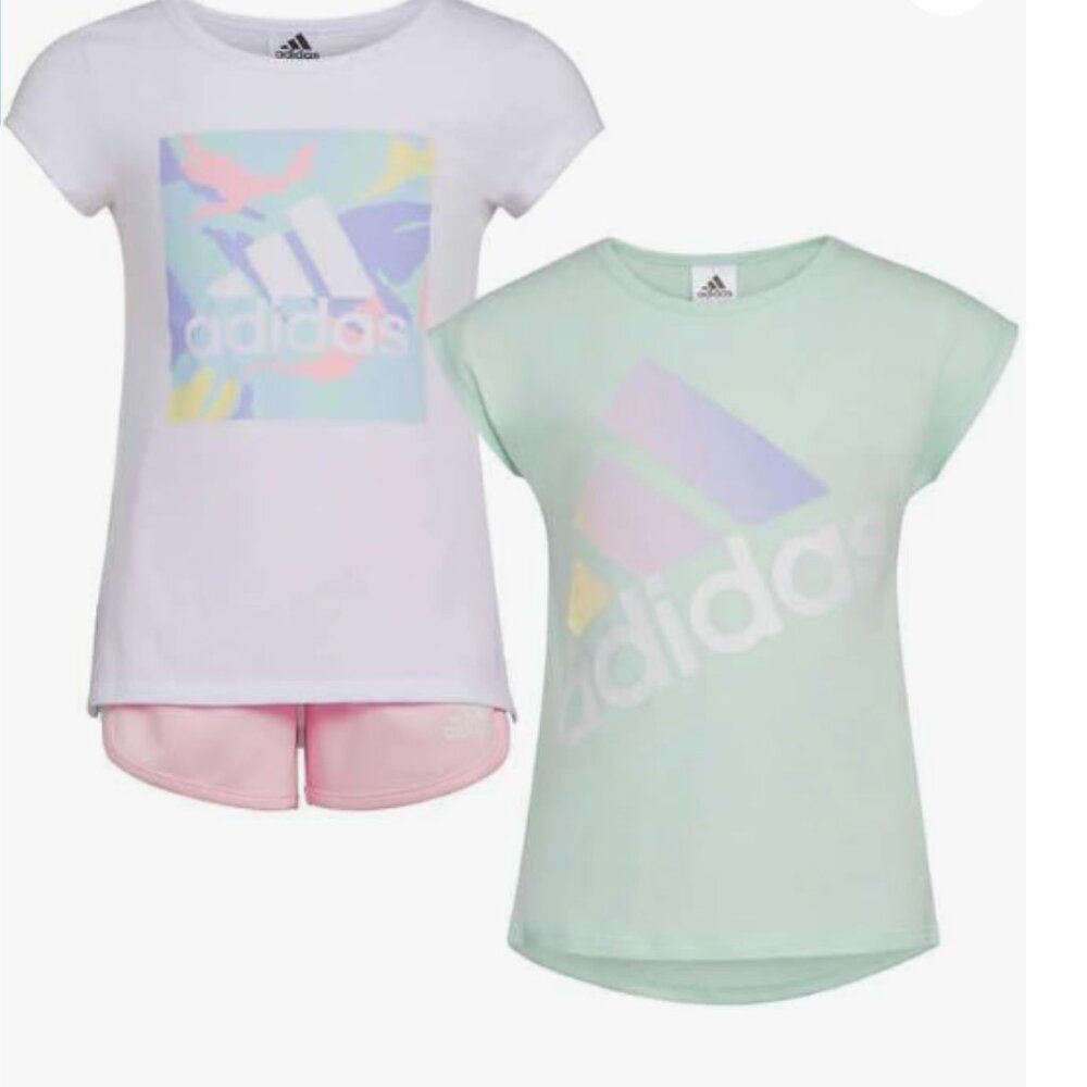 adidas  Toddler Kids 3 Piece T Shirt Short Sleeve Shorts Activewear Set